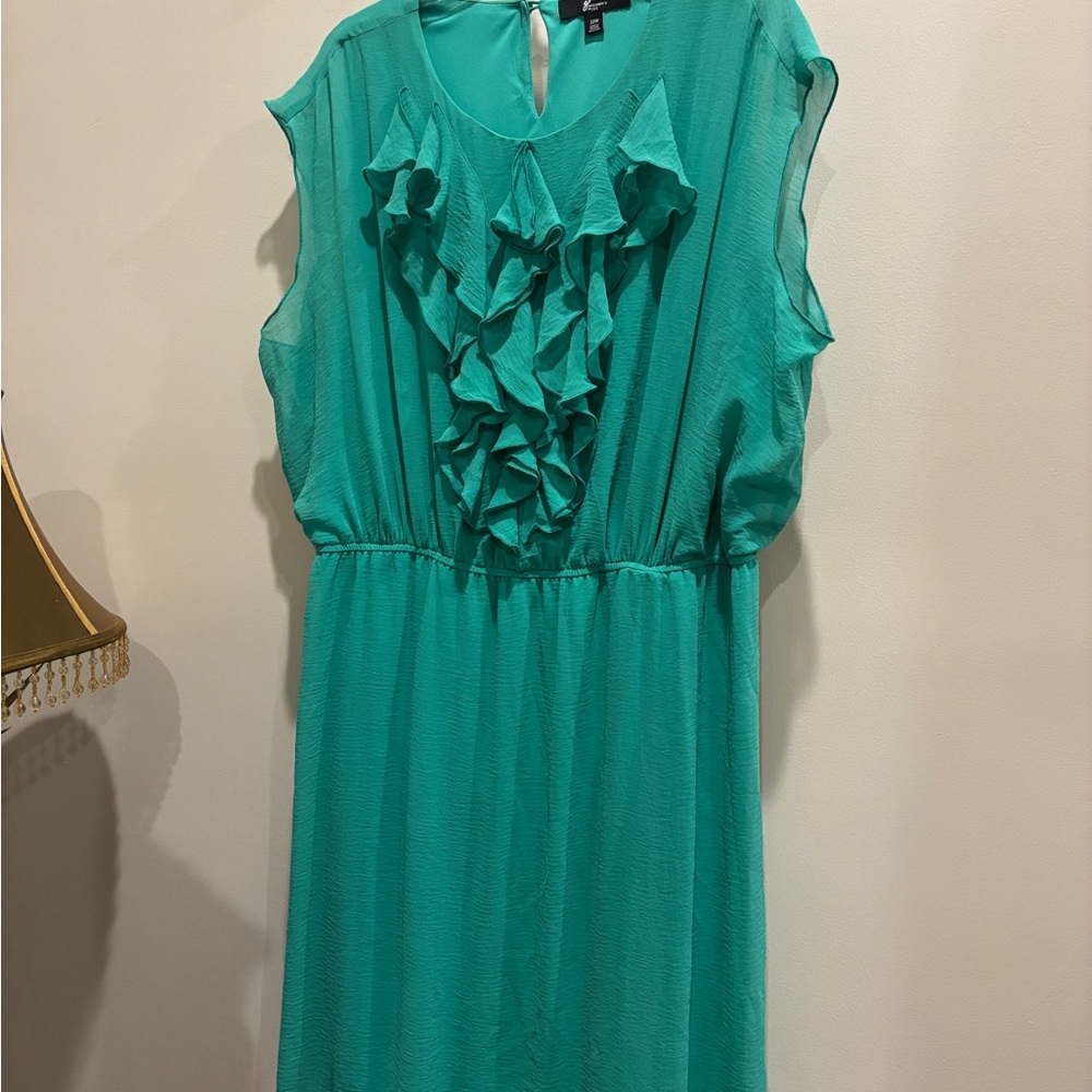 GNW TealGreen Dressy Summer waist fitting ruffled Dress above knee, sz 22